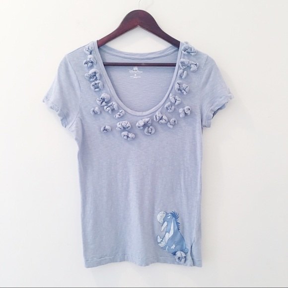 Disney Parks Eyore Appliqué Bow Burnout Short Sleeve Shirt Blue M - Picture 1 of 8